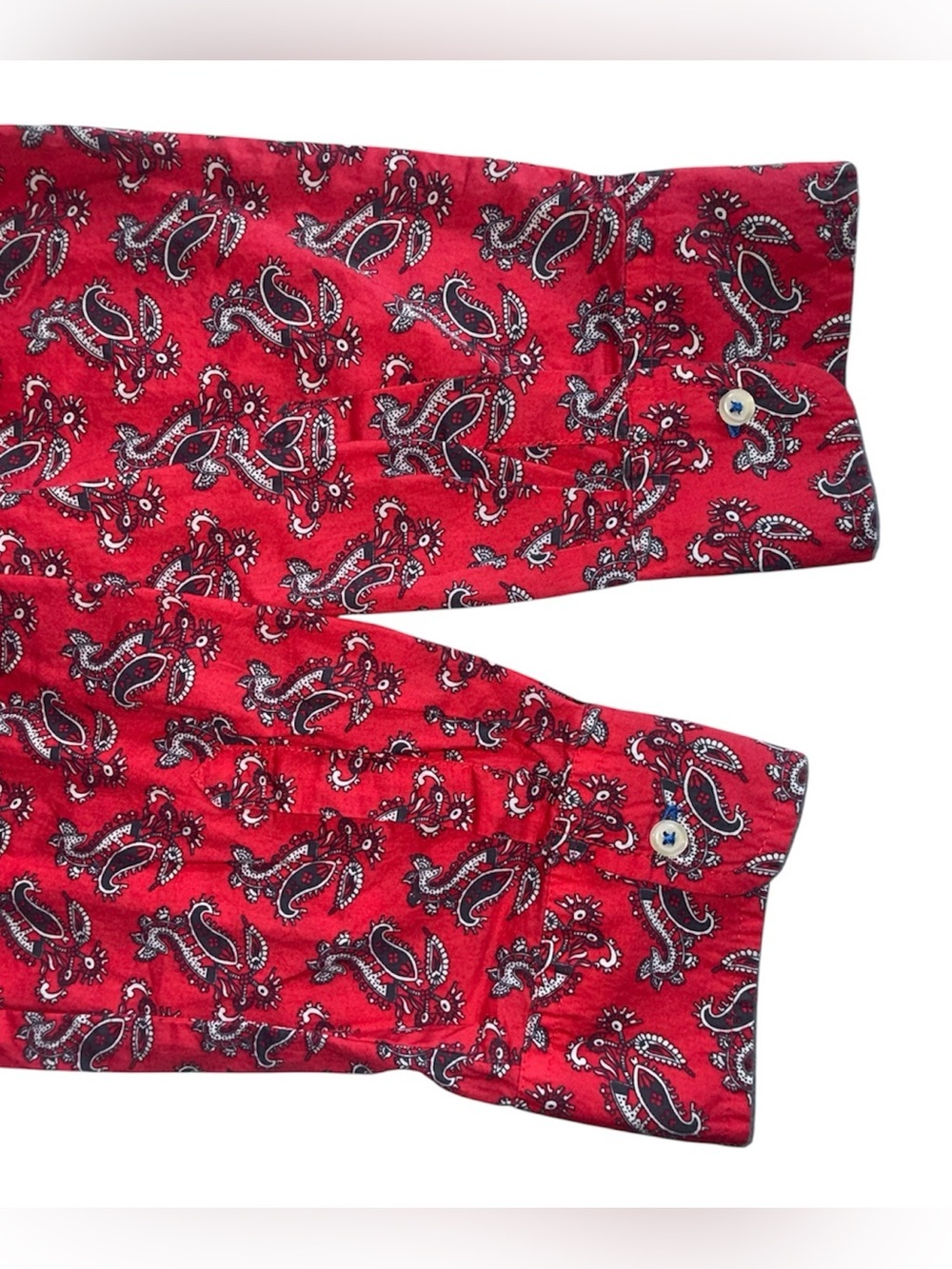Talbots Size 14 Red Paisley Cotton Button Front Long Sleeve Shirt Blouse Classic - Picture 4 of 9